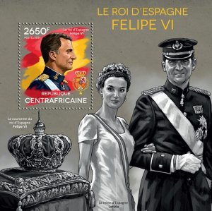 C A R - 2014 - Spanish King, Felipe VI - Perf Souv Sheet - Mint Never Hinged