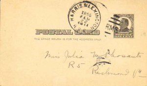 United States U.S. R.P.O.'s Harris. & Lexington 1911 273-K-1  Postal Card  Sm...