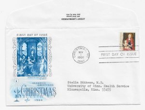 US 1321 (Me-3 Var) 5c Christmas Madonna & Child on FDC Artcraft Cachet ECV$18.00