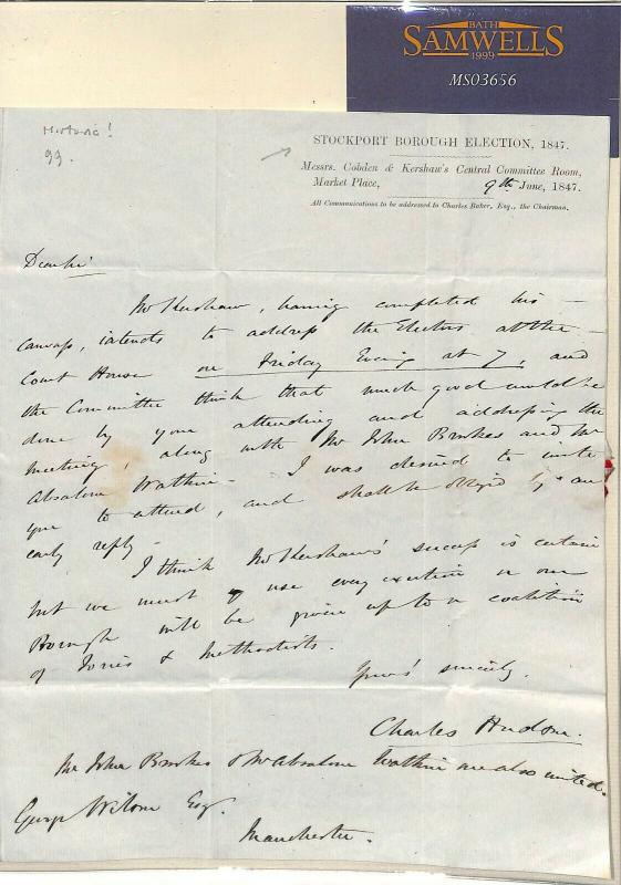 GB CHESHIRE *Stockport Borough Election*Historic Letter 1847 1d Red Cover MS3656 