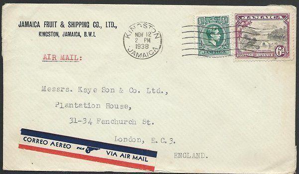 JAMAICA 1938 6½d airmail rate cover Kingston to UK.........................49723