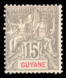 French Colonies, French Guiana #40 Cat$122.50, 1900 15c gray, hinged