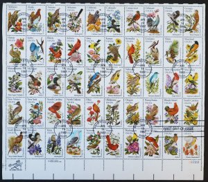 U.S. Used #1953 - 2002 20c State Birds & Flowers Sheet of 50.  First Day Cancel!