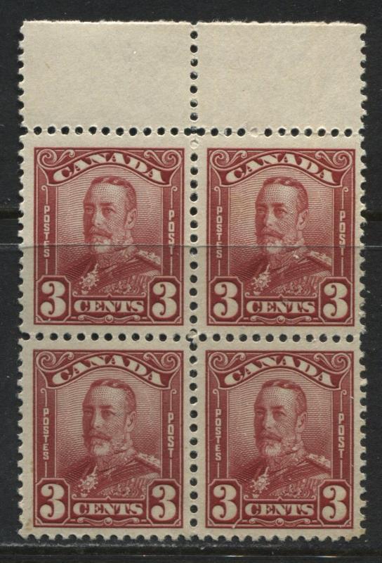 Canada 1929 3 cents carmine unmounted mint NH block of 4