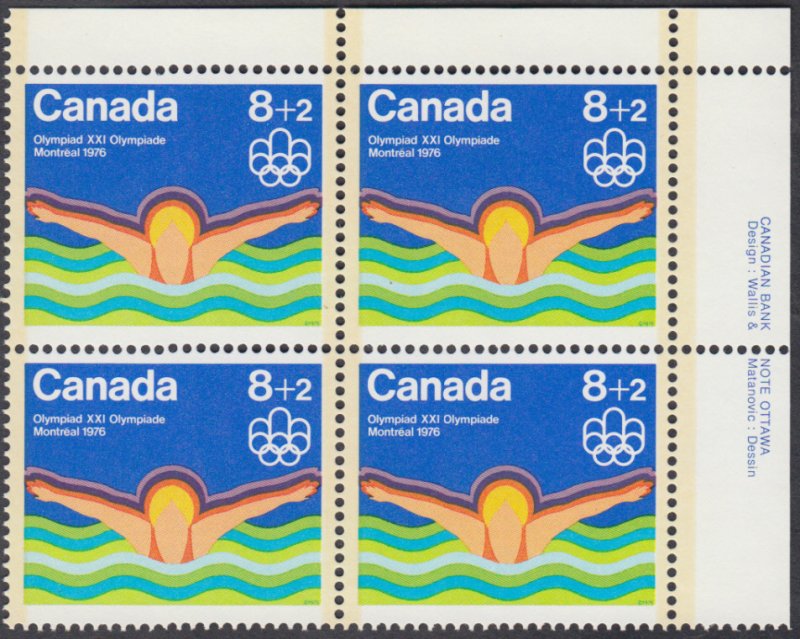 Canada - #B4 Semi Postal Olympic Water Sports Plate Block - MNH