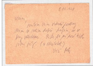 Czechoslovakia MILITARY RAILWAY POST Handstamp {No.16b} Card 1938 MA750
