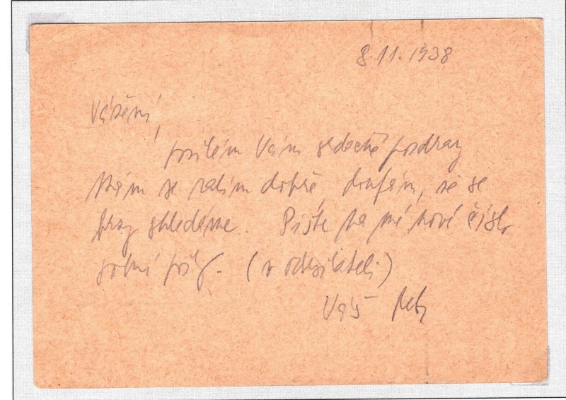 Czechoslovakia MILITARY RAILWAY POST Handstamp {No.16b} Card 1938 MA750