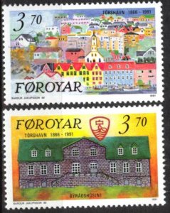 Faroe Islands Denmark 1991 125 Years of Torshavn Architecture set of 2 MNH
