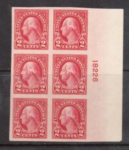 USA #577 VF/NH Plate Block Of Six