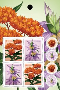 BUTTERFLY MILKWEED, SPOTTED BEEBALM wildflowers = BK page of 4 MNH Canada 2024