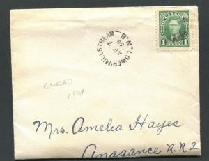 NEW BRUNSWICK SPLIT RING TOWN CANCEL COVER LOWER MILLSTREAM