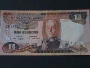 ​ANGOLA-1972-BANK OF ANGOLA-UN -CIRCULATED-$100 ESCUDOS -VERY FINE