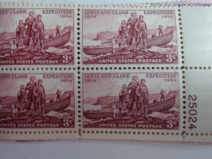 SCOTT #1063 PLATE BLOCK # 25024 LR LEWIS AND CLARK MINT NEVER HINGED