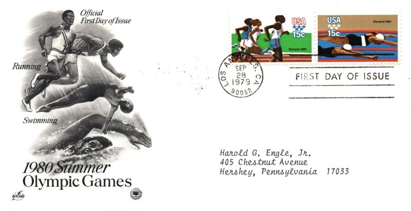 US TOPICAL CACHETED FIRST DAY COVER 1980 SUMMER OLYMPIC GAMES SET OF 4 ON 2 