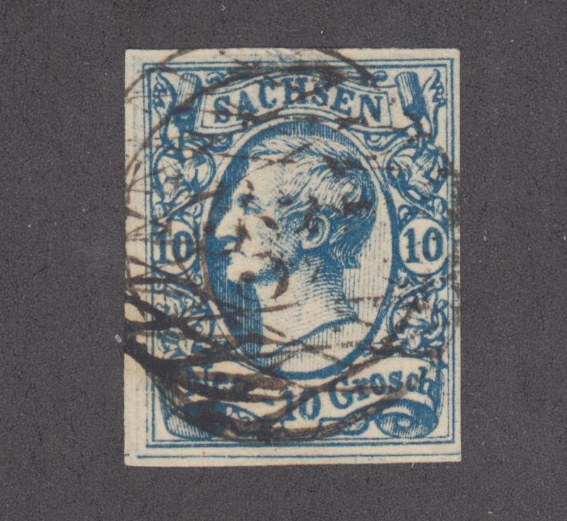 Saxony Sc 14 used. 1856 10ng milky blue King John I, 4 margins