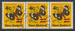 New Zealand SG 957strip of 3 Used   SC# 480  Opt  Moth 1971/72  see scan