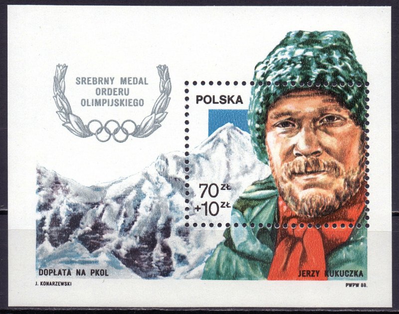 Poland. 1988. bl106. Jerzy Kukuchka climber, conqueror of all 8000 planet. MNH.