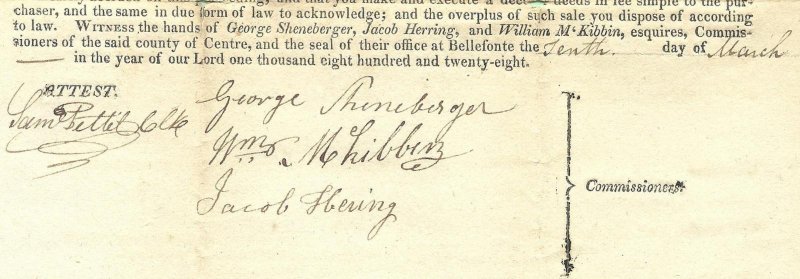 ​3/7/1828 document/cover Patton Centre Cnty Tax Sale 404 acres@$4.50/acre Horner