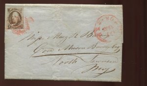 1 Franklin Imperf Used Stamp on Cover NY to North Swansea Massachusetts LV 1625