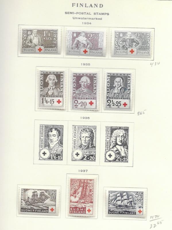 Finland 1930-54 semi postal issued on pages used & MH, see desc. 2018 CV $195.75