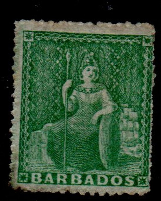 Barbados Sc 15 1862 1/2d  green seated Britannia stamp unused