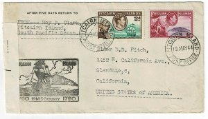 Pitcairn Island 1942 cover to the U.S., censored in New Zealand