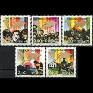 BRAZIL 1974 - Scott# 1344-8 Imgration Set of 5 NH