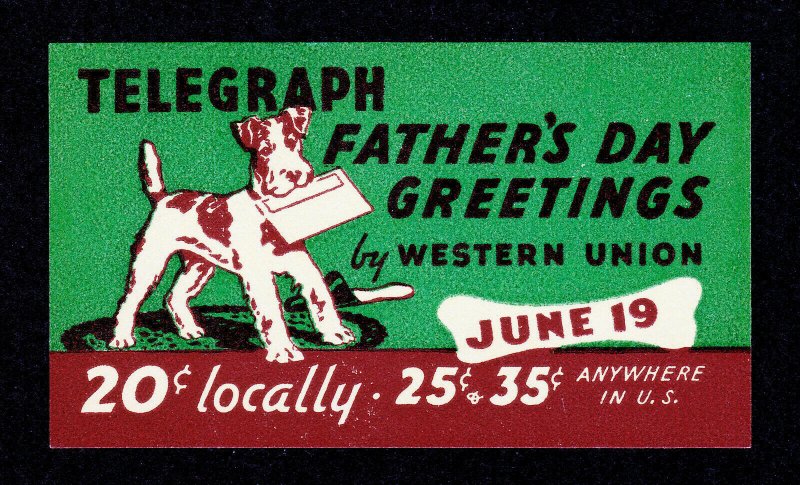 POSTER STAMP WESTERN UNION TELEGRAPH FATHER'S DAY GREETINGS DOG MNH-OG