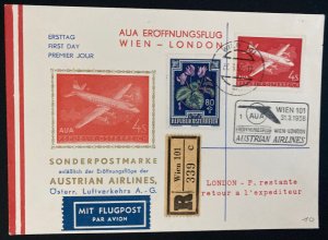 1955 Vienna Austria First Day Airmail Cover To London England Philatelic Exhibti