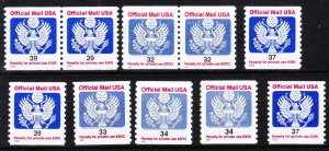 MOstamps - US Group of Mint OG NH Coil Official Mail (10 stamps) - Lot # HS-E791