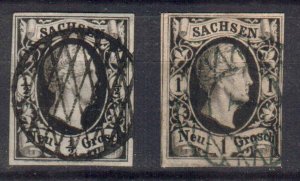 GERMANY SAXONY STAMPS. 1851 , Sc.#3, 5,  Mi.#3,4, USED