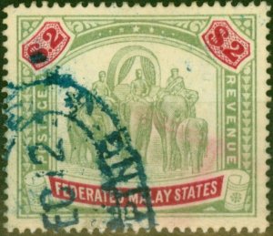 Fed of Malay States 1907 $2 Green & Carmine SG49 Good Used Fiscal Cancel