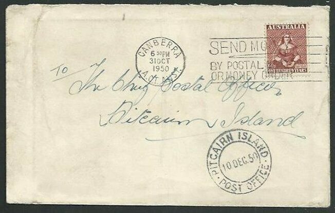 AUSTRALIA TO PITCAIRN 1950 cover with arrival cds..........................59790