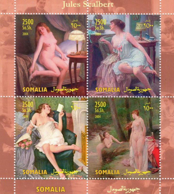 Somalia 2004 Jules Scalbert Famous Nudes Paintings Sheetlet  (4) Perforated MNH