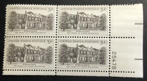 US #1081 MNH Plate Bock of 4 Wheatland James Buchanan Home  SCV $1.00