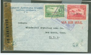 Nicaragua  1943 censor cover to US, surcharge mix, Will Rogers