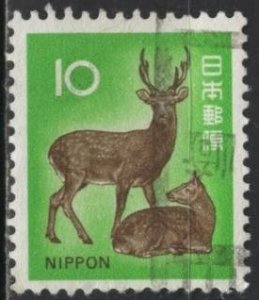 Japan 1069 (used) 10y Sika deer, yel grn & sepia (1972)