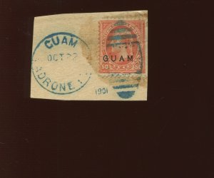 Guam  11 Overprint USED Stamp on Small Piece with Nice Cancel (Stock Guam 11-U3)