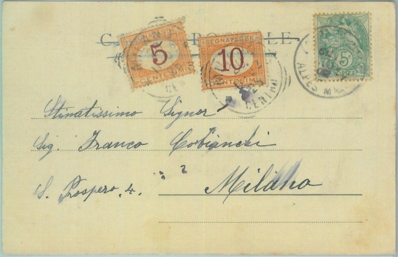 85122 - FRANCE - Postal History - Taxed Postcard with Tax Mark # 20/1 1902-