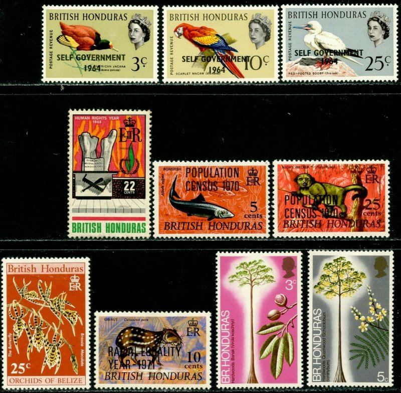 BRITISH HONDURAS Sc#183//302 1964-72 Various Commemoratives OG Mint Hinged