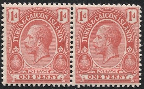 TURKS & CAICOS ISLANDS 1913 Sc 26 Mint NH pair 1d  VF