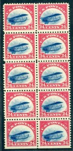 #C3 Shifted Plane, Block of 10, F-VF OG, 5 VLH 5 NH