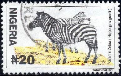 Fauna, Grant's Zebras, Nigeria stamp SC#732 used