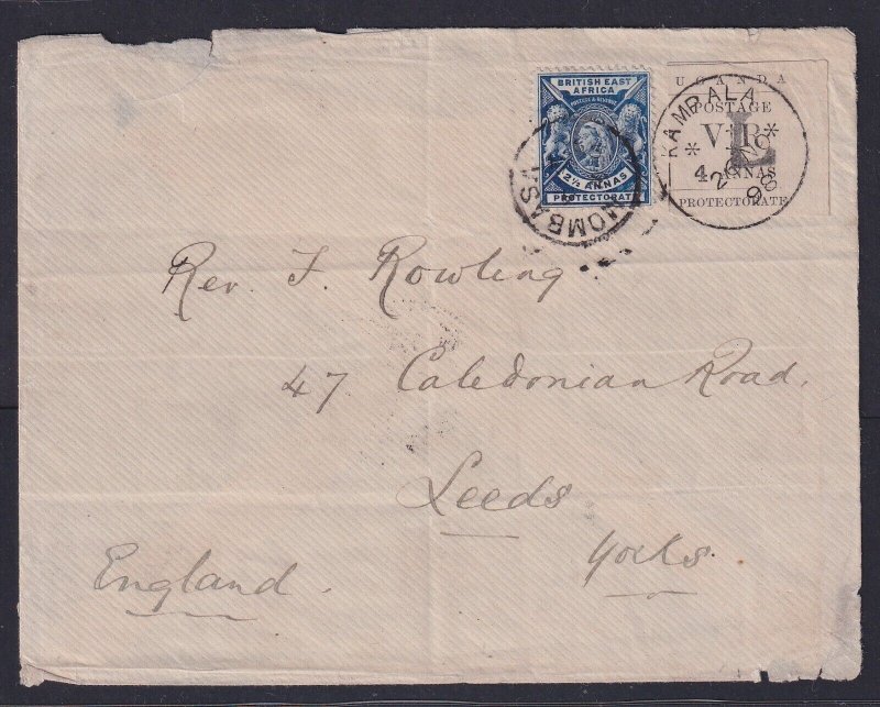 Uganda, Sc 57 (SG 73), 1898 BEA 2.5a Combo cover TO ENGLAND, w/ 2024 BPA cert