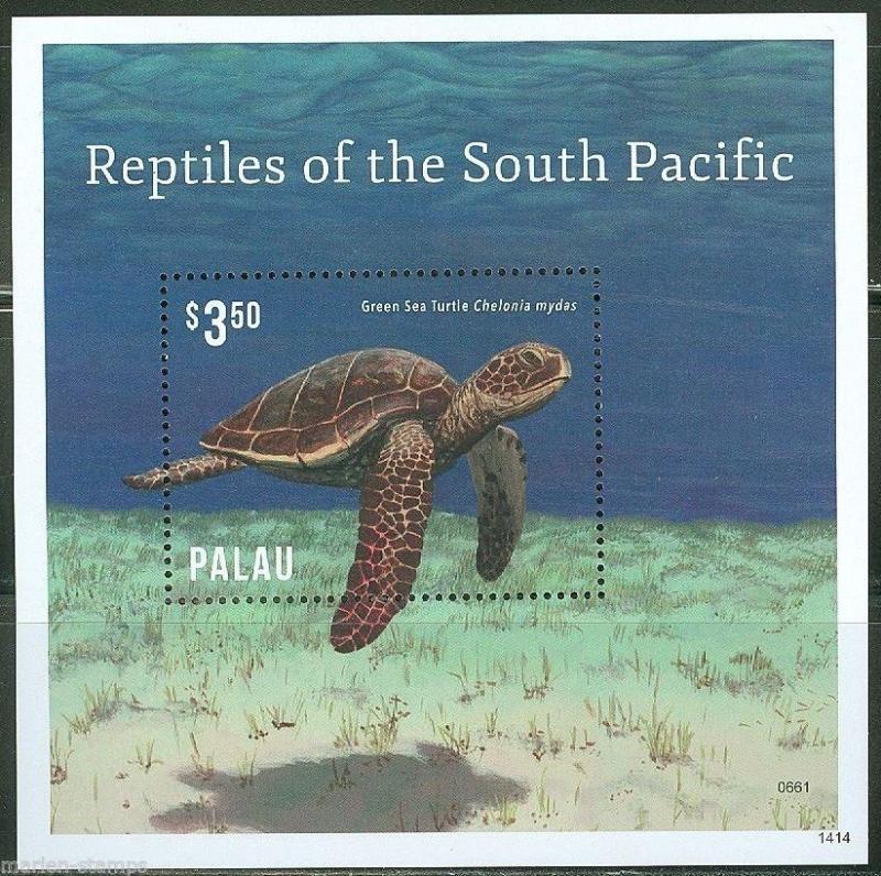 PALAU 2014 REPTILES OF THE SOUTH PACIFIC SOUVENIR  SHEET  MINT NH 