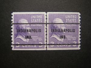Precancel - Scott 842 - Prexie Line Pair - IN - Indianapolis - No Gum