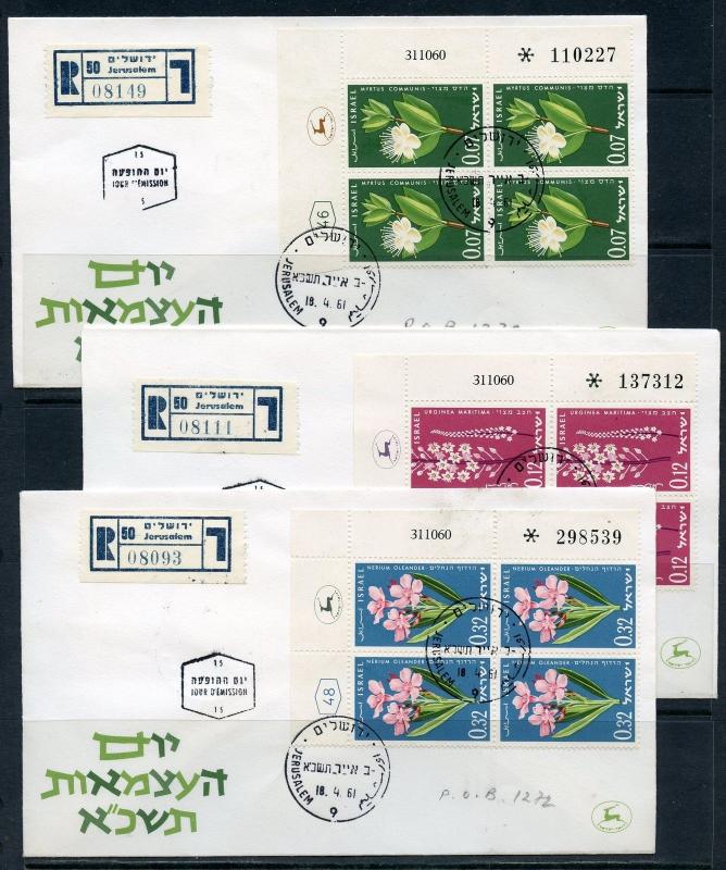 ISRAEL SCOTT#204/06 MEMORIAL DAY  PLATE BLOCKS ON REGISTERED FIRST DAY COVERS