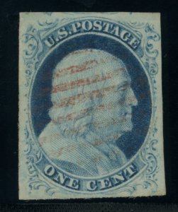 US Stamp #9 Franklin 1c - PSE Cert - VF-XF 85 - Red Grid Cancel - SMQ $135.00