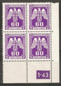 Bohemia & Moravia 1943,German occupation,60h Sc O16,Mi16 plate Block MNH**