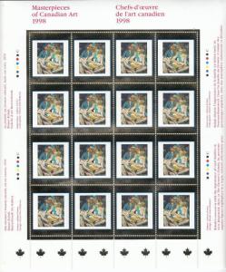 CANADA LOT(KK8989) CANADIAN MASTERPIECES OF ART 1998 FULL SHEET PO FRESH